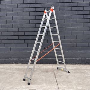 Алюмінієва драбина 4.21 м двосекційна універсальна ТЕХПРОМ 2 х 9 сходинок