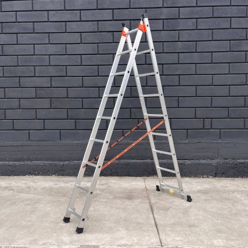 Алюмінієва драбина 4.21 м двосекційна універсальна ТЕХПРОМ 2 х 9 сходинок