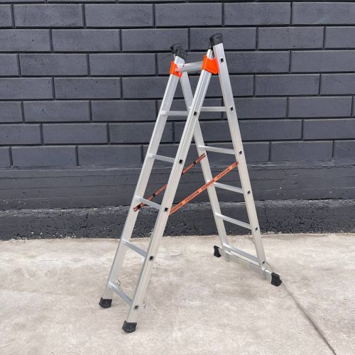 Алюмінієва  драбина 2.53 м двосекційна універсальна ТЕХПРОМ 2 х 6 сходинок